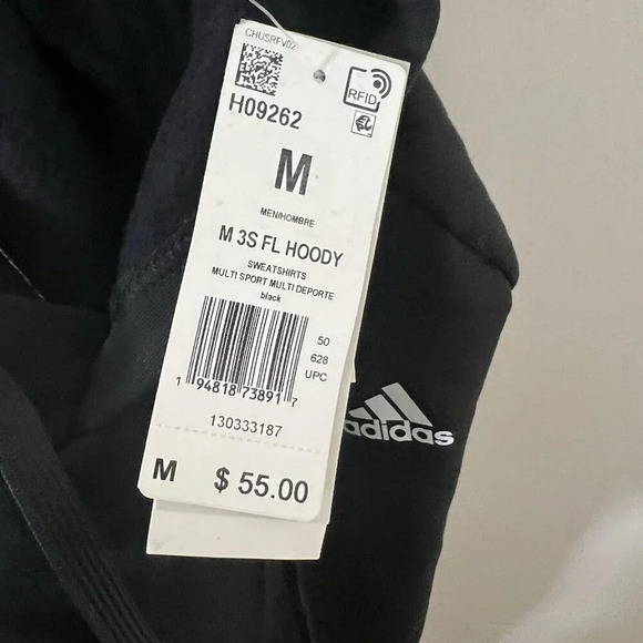 Adidas NWT Mens 3 Stripe Black White Hoodie H09262 M - Picture 12 of 14